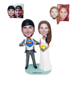 Custom Wedding Cake Toppers Bridegroom in Superman Suit Custom Bobbleheads
