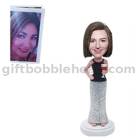 Personalized Female Bobblehead Lady with A Cocktail Glass 