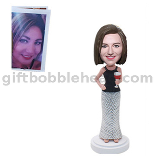 Personalized Female Bobblehead Lady with A Cocktail Glass 