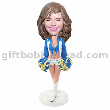 Custom Bobblehead Cheerleaders in Blue Uniform