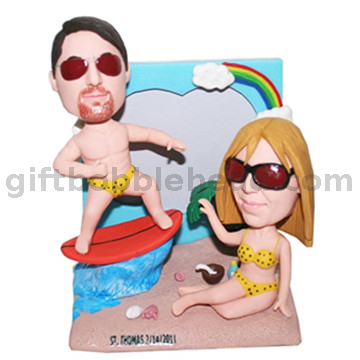 Custom Bobblehead Couple on The Beach Man Sailing on The Surfboard