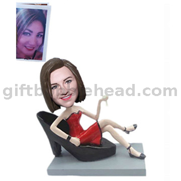 Sexy Lady in Red Dress Sitting on A Big Shoe Custom Bobblehead Valentine Gifts